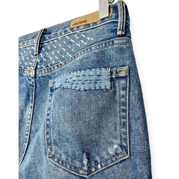 GRLFRND Helena Patchwork Jeans Lean On Me Embroidered Straight Leg Size 26 - Picture 5 of 14